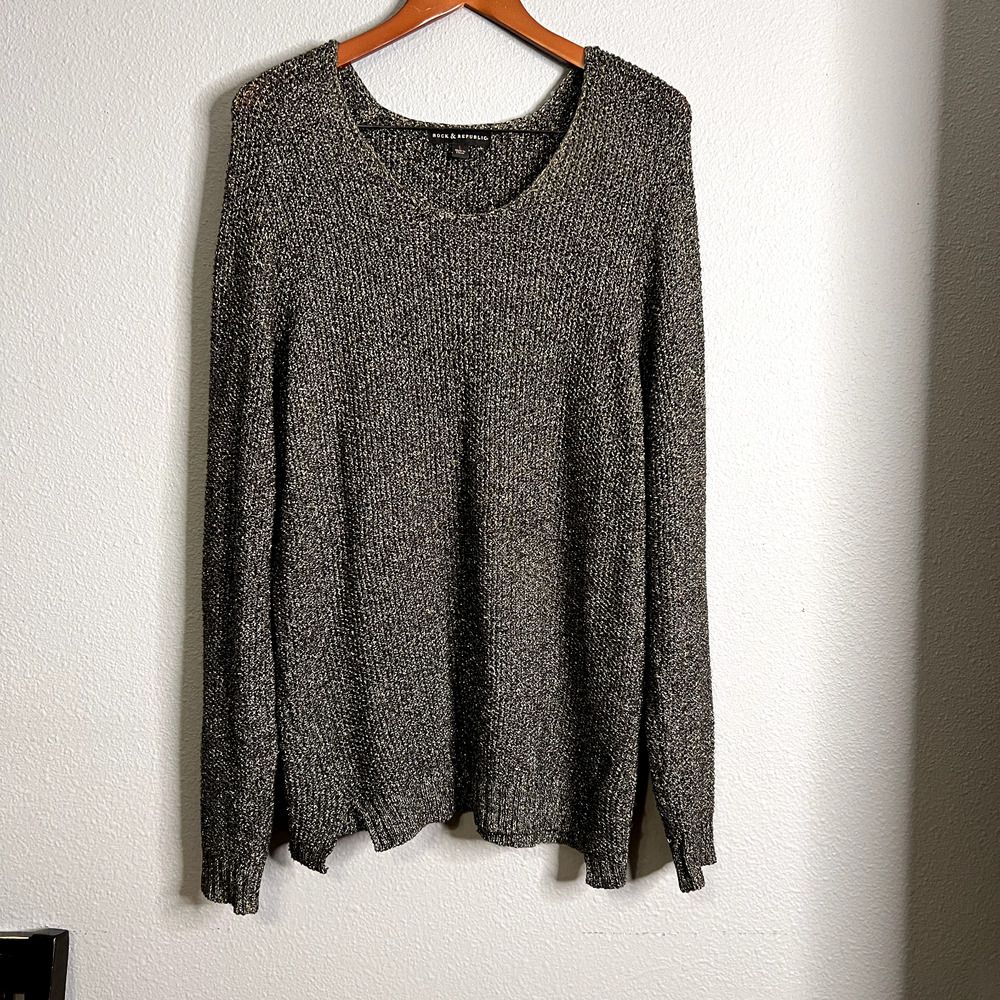 Rock & Republic Women Lg Sweater Shiny Metallic Glitter Chunky Grunge Whimsigoth